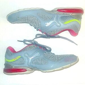 Puma locell 1.0 sneakers athletic running shoes gray pink lime green size 7